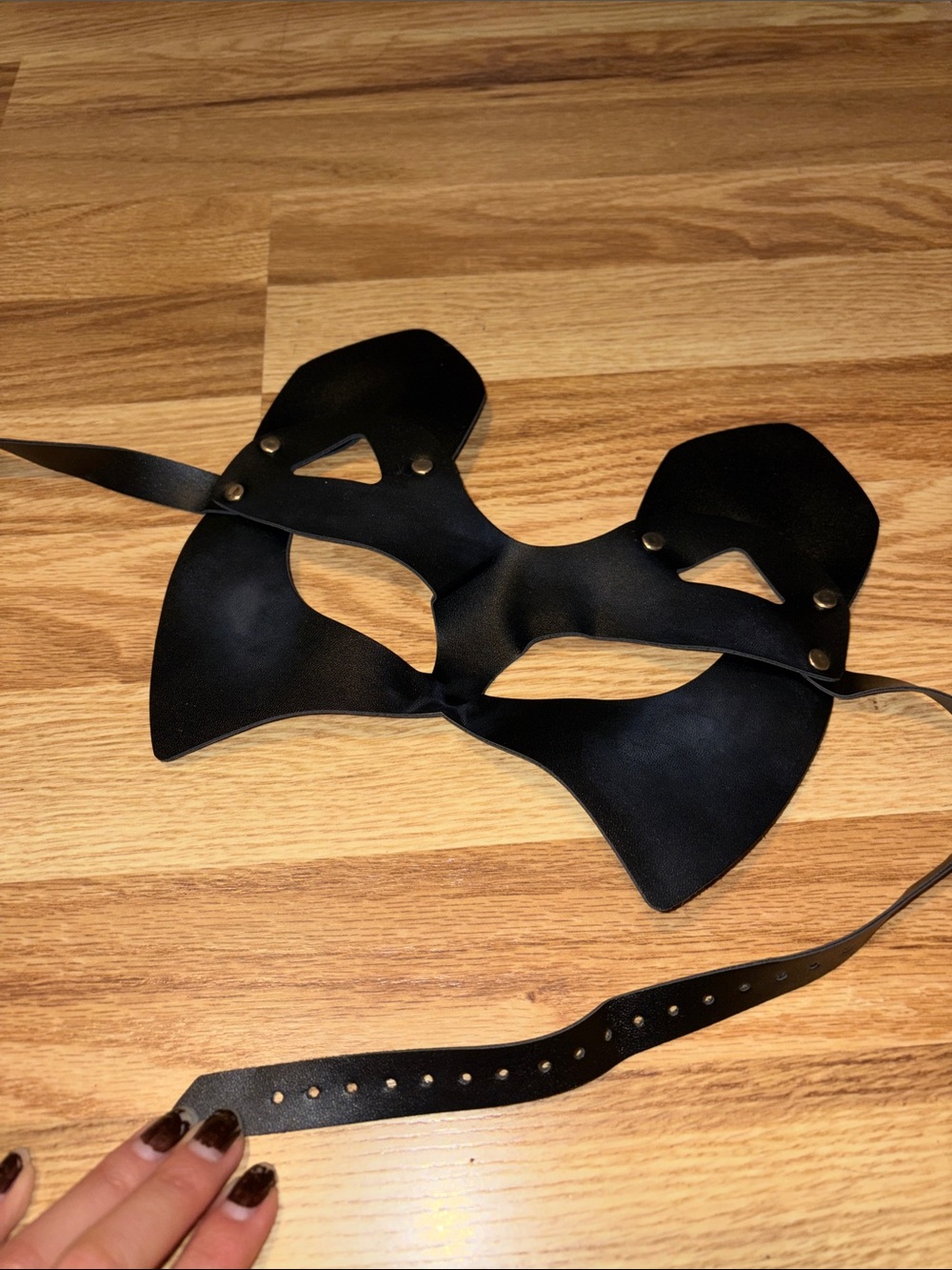 Black Leather Eye Mask with Adjustable Strap - Accessories